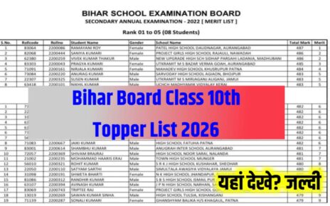 Bihar Board Class 10th Topper List 2026